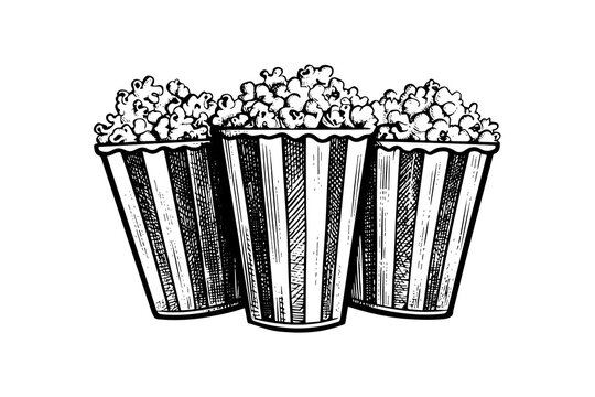 recommend clip art: Set boxes of popcorn engraving ink vector illustration , line art