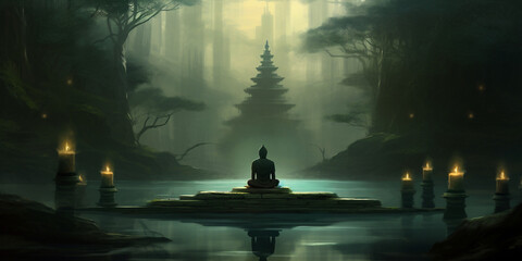 Meditation and spirituality background banner or wallpaper, concept of enlightenment and buddhism