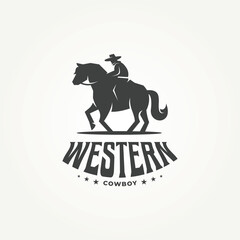 silhouette classic western cowboy icon logo template vector illustration design. simple modern american cowboy riding horse logo concept