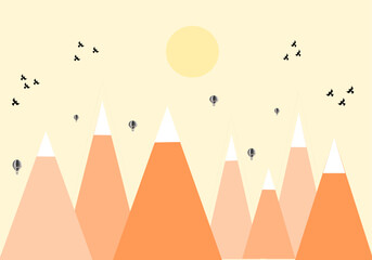 Vector illustration: balloons, bird, and mountings. Wallpaper for nursery. wallpaper for room. background. wallpaper kids. nursery kids. wallpaper for rooms. 