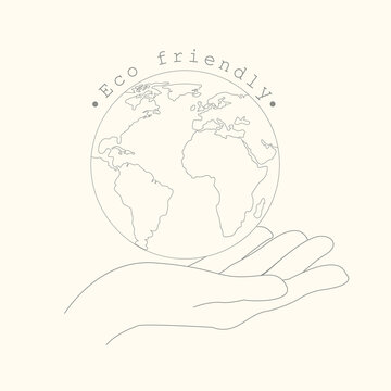 Logo planet on hand eco friendly on beige background illustration