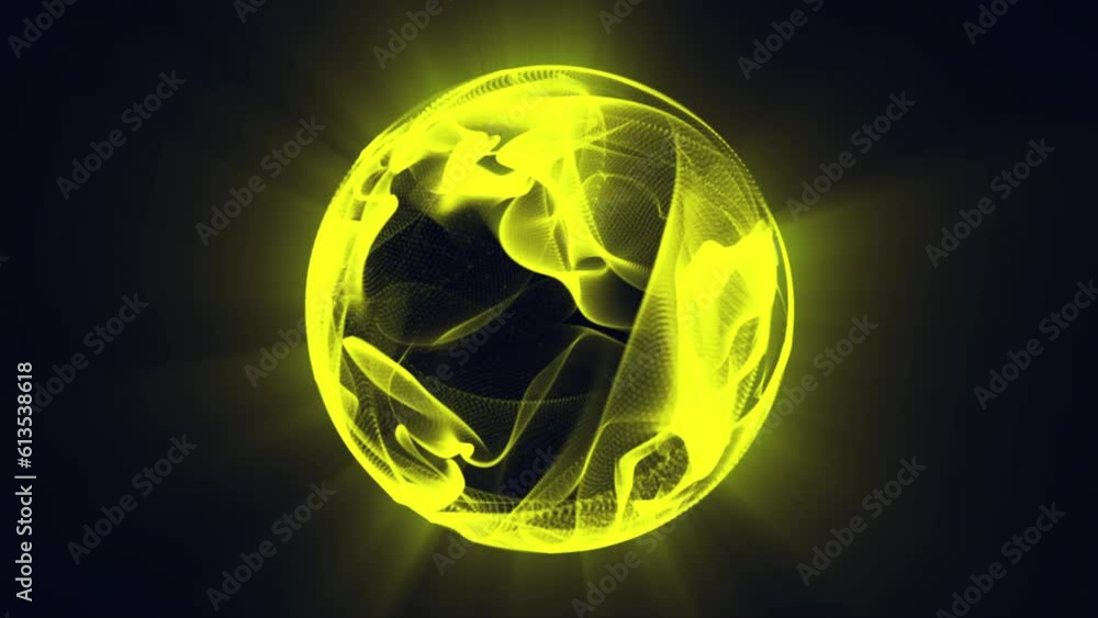 Canvas Prints 3d glowing cosmic sphere animation in the universe. animated yellow 3d sphere made of shining partic