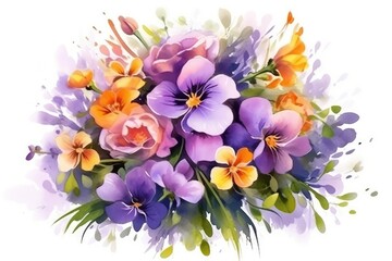 Obraz na płótnie Canvas Flowers drawn in pastel colors, beautiful floral bouquet. Generative AI