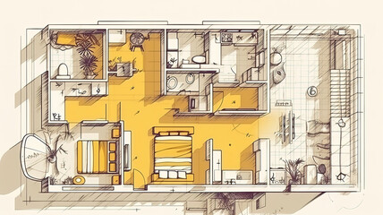 Apartment interior design, top view, Overhead floor plan. Generative Ai