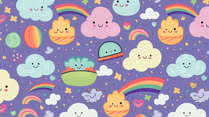 Fototapeta premium Pastel colors and whimsical kawaii patterns