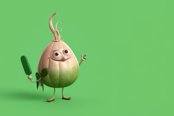 happy smiling onion on green background, Generative AI