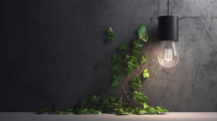 Mock up poster near concrete wall with lamp,ivy on the wall and stone. Generative Ai