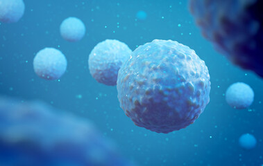 Human cells in blue background. Biotechnology research background. - 613541411