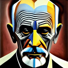 Cubyst style portrait of old man. - obrazy, fototapety, plakaty