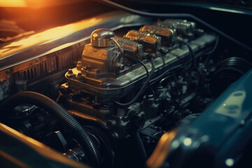 Fototapeta premium Technological Automotive Engine Inside Hood Created With Artificial Intelligence