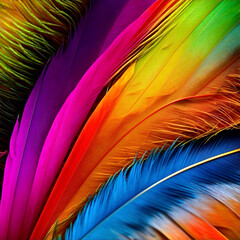 Multicolored bright feathers, texture, macro, close-up, background, rainbow colors