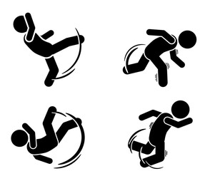 Slippery floor causes stick figure to slip and fall.