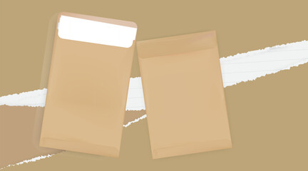 Fototapeta premium Brown document envelope and brown paper letter vector set front, back and inside document and brown paper background.