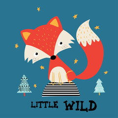 cute fox drawing for baby fashion as vector