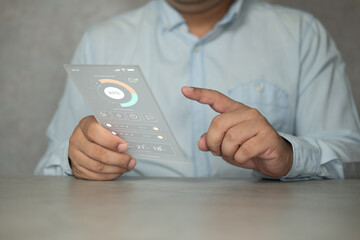 Smart home dashboard interface control connected devices and set up automations. Futuristic virtual screen HUD. Assistant technology for smart devices. Smart home concept