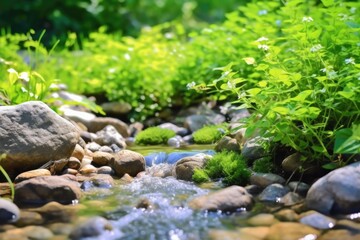 Fototapeta premium a serene forest stream flowing through a verdant landscape