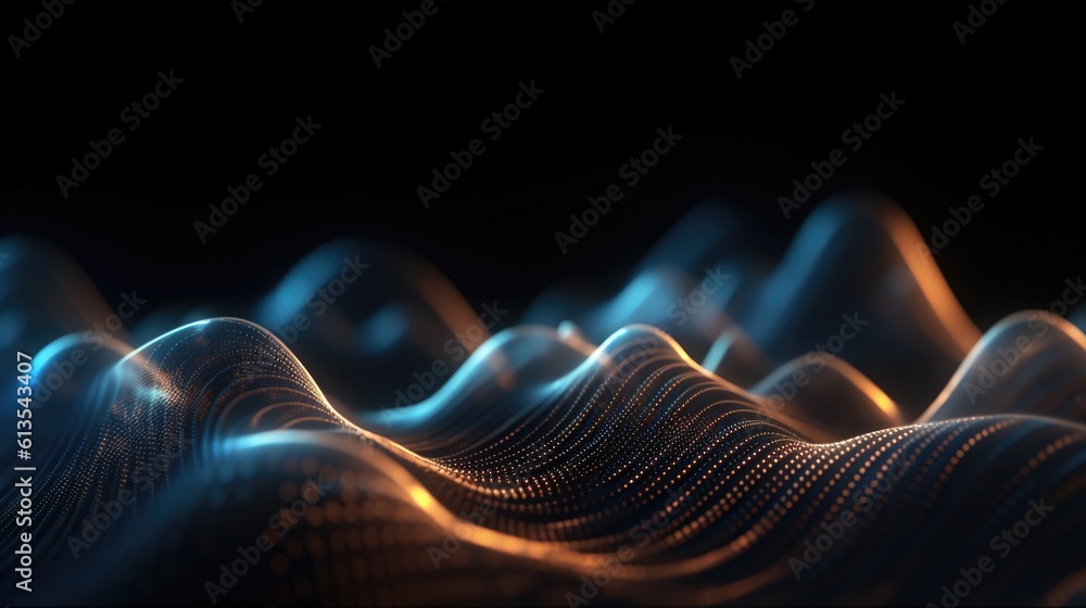 Poster 3d render of a modern background with a blue flowing particles wave design.generative ai aig21.