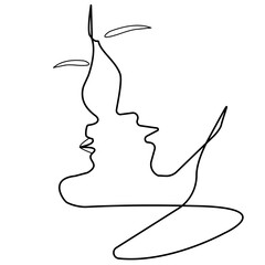 Man and woman touching the same line vector drawing. Portrait minimalist style. Contemporary continuous line art.