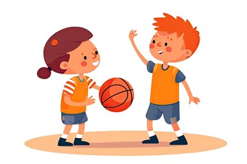 Obraz premium Illustration of a group of kids playing basketball