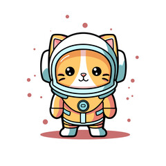 Cat wearing a space suit with a helmet flat vector illustration