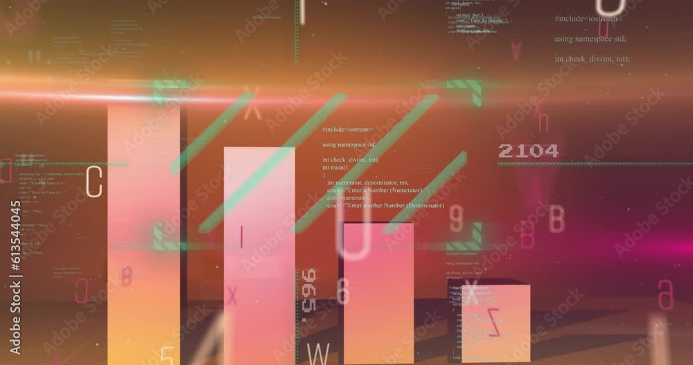Aufkleber animation of changing numbers and alphabets over statistical data processing on gradient background
