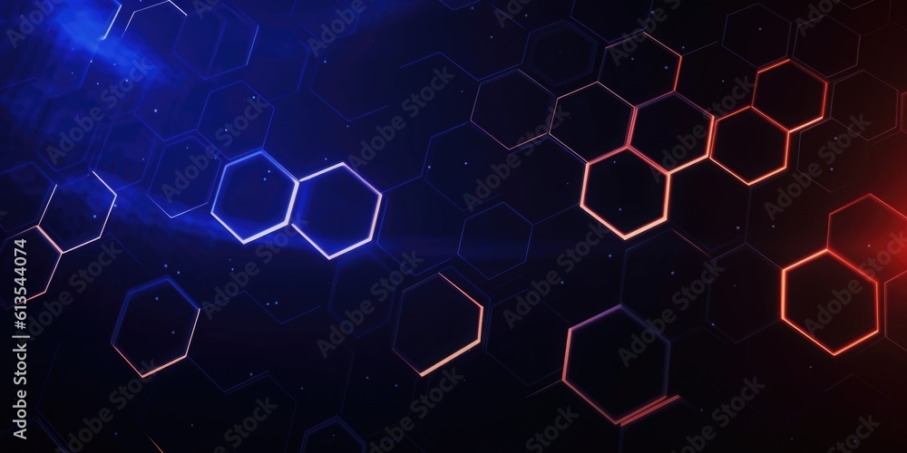 Poster blue hexagon technology abstract background. generative ai aig21.