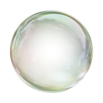 Realistic Soap Bubble Or Water Droplet. Glass And Glossy Sphere In 3d Rendering.