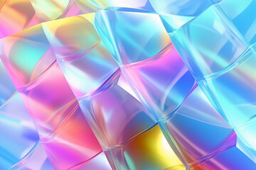 Pastel colorful background, white tone, gradient, soft light, colorful transparent glass, foil holographic. AI generative