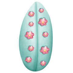 Single green Ornate surf board with flower