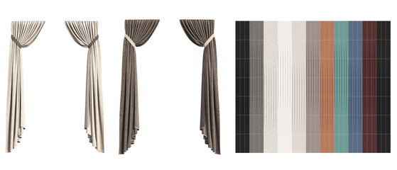 curtain isolated on white background, interior decorations, 3D illustration, cg render
