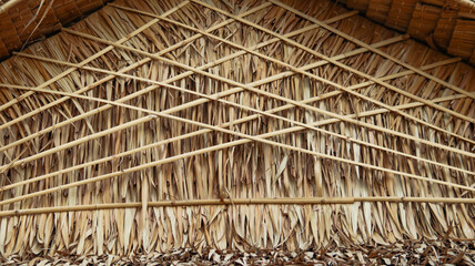 Close up view of brown texture of thatch gable background                           