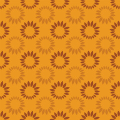 Minimalist hand drawn Sunflower petals seamless pattern on yellow background.