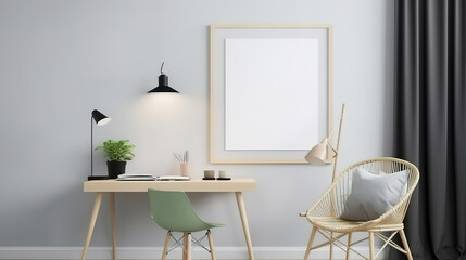 View of photo frame with interior home decor. Generative Ai