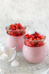 delicious strawberry  dessert in glass