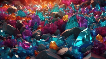 Fototapeta premium Illustration of background with multicolored gemstones in 3d style. Generative Ai