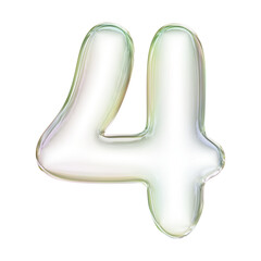 Soap bubble number 4 in 3d rendering. Glass glossy digit for math, education and business concept.