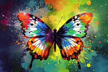 Obraz na płótnie Canvas Vibrant, Colorful Paint Art: Butterfly with Spread Wings Flying: Generative AI