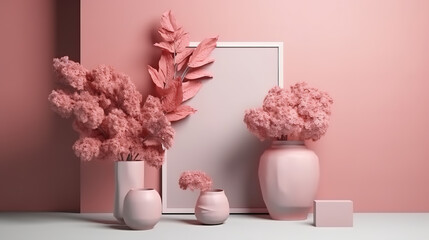 Frame on a pink wall. Generative Ai
