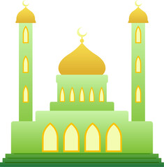 Mosque vector illustration. Shiny mosque icon for sign and symbol of muslim worship place. Mosque gradient icon of islam religion and muslim faith. Place of muslim to pray