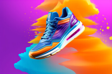 Bold and vibrant: Make a statement with these eye-catching sneakers. Generative AI