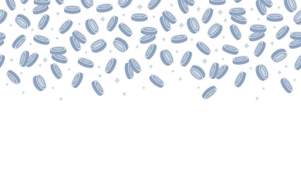 Silver coins pattern. Falling white gold coins, silver coins precious casino success concept flat vector background illustration