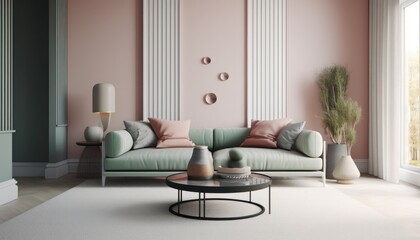 Modern living room with pastel colours.3d rendering