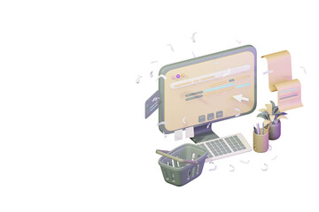 3d workdesk icon with laptop business online sale concept computer illustration