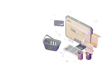 3d workdesk icon with laptop business online sale concept computer illustration