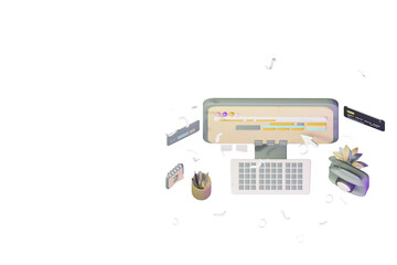 3d workdesk icon with laptop business online sale concept computer illustration