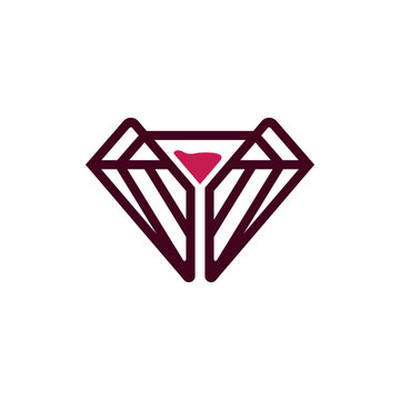 diamond and wine logo design concept, diamond shaped wine glass logo, modern elegant and minimalist logo design.