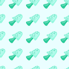 Magical fly agaric wallpaper. Seamless pattern with fairytail mushrooms.