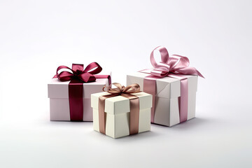 Obraz premium Colorful gift boxes isolated on white background. AI generative.