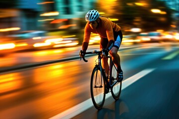 Naklejka premium A dynamic shot of a cyclist riding through a dedicated bike lane. Generative AI