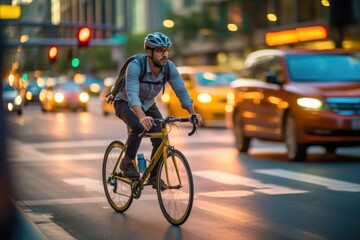 A dynamic shot of a cyclist riding through a dedicated bike lane. Generative AI